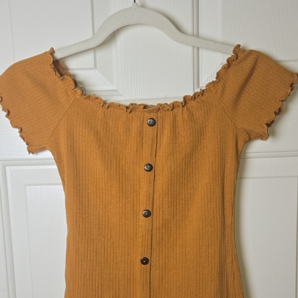 Bozzolo NWT Mustard Ruffle Trim Short Sleeve TOP Y2K RUSTIC BOHO KAWAII PREPPY - Picture 5 of 8